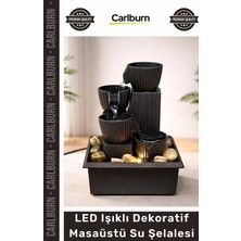 Carlburn #şelale Modern Siyah USB Bağlantılı Hediyelik Zen LED Işıklı 3 Katlı Masaüstü Dekoratif Su Şelalesi