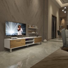 Decoraktiv Eko 4 Mdf DVD Krom Ayaklı Tv Ünitesi Tv Sehpası - Beyaz Pera