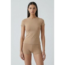 Feu De Elu Cotvie Kahve Pamuklu Bisiklet Yaka T-Shirt