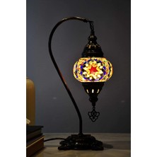 Deveboynu El Yapımı Mozaik Abajur Masa Lambası 42 cm Pirinç Gövde E14 Duy Dekoratif Otantik Vintage Aydınlatma