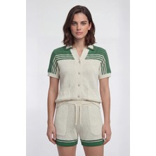 Sabri Özel Giotelli Ekru-Yeşil Regular Fit %100 Pamuklu Triko Şortlu Takım