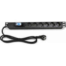 Deste Elektronik 19" 1u 6'lı Schuko Kabinet Grup PRIZ-16A Sigortalı Pdu Rack Kabinet Tipi Alüminyum Gövde Grup Priz