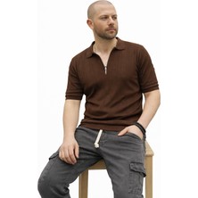 Mastiff Erkek Slim Fit Triko Polo Yaka Fermuarlı Kısa Kol T-Shirt