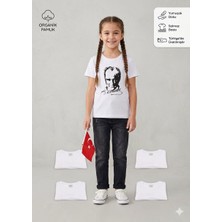 HaanBebe Atatürk Baskılı Çocuk Tişört - Milli Bayramlara Özel Beyaz Pamuklu Unisex Tişört