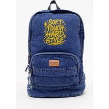 Kaff Fermuarlı Ön Cepli Design Unisex Vintage Denim Sırt Çantası -Moonkot