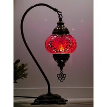 Deveboynu El Yapımı Mozaik Abajur Masa Lambası 42 cm Pirinç Gövde E14 Duy Dekoratif Otantik Vintage Aydınlatma