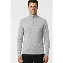 Sabri Özel Siyah Regular Fit Pamuklu Fermuarlı Yarım Balıkçı Yaka Erkek Triko Kazak