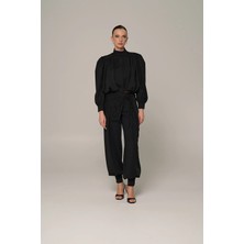 Thalure Kadın Siyah Dantelli Şalvar Pantolon