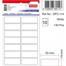  tanex ofc-114 ofis etiketi poşetli 19x50 mm beyaz (10 lu paket)