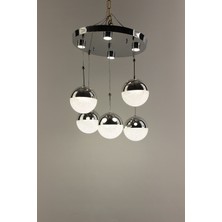 GN Gen Aydınlatma Gümüş Çemberli Seri Kristalize Küre Model 5li Modern LED Avize