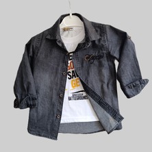  tombişlife erkek çocuk denim gömlek & t-shirt 2 li kombin siyah-beyaz