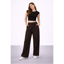 İdol Kadın Tensel Kumaş Rahat Kesim Geniş Paça Pantolon Lastikli Bel Günlük Şık Model