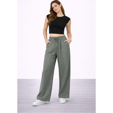 İdol Kadın Tensel Kumaş Rahat Kesim Geniş Paça Pantolon Lastikli Bel Günlük Şık Model