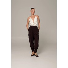 Thalure Kadın Bordo Paçası Bant Detaylı Pantolon