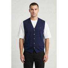 Sabri Özel Giotelli Erkek Lacivert Standart Fit Yün Karışımlı Düğmeli Triko Süveter