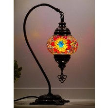 Deveboynu El Yapımı Mozaik Abajur Masa Lambası 42 cm Pirinç Gövde E14 Duy Dekoratif Otantik Vintage Aydınlatma