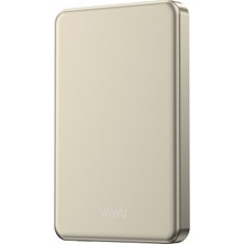 Wiwu P15 LED Işık Göstergeli Ultra Ince Pd 20W Kablosuz Powerbank 5000MAH 15W Titanyum-Gold