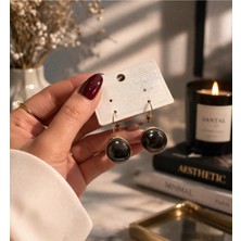 Bymiel Doğal Görünümlü Yuvarlak Taşlı Gold Küpe