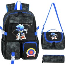 Waddell Kore Tarzı Çocuk Siyah Sonic Temalı Ilkokul Sırt Çantası,termal Beslenme Çantası ve Kalemlik