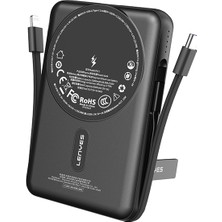 Lenyes P571 Pd 22.5W Standlı M-Safe Özellikli Type-C&lightning Kablolu Powerbank 15W 10000MAH Siyah