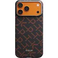 iPhone 17 Pro Kılıf M-Safe Uyumlu Aramid Fiber Pitaka Tactile Woven Monogram Serisi Turuncu-Siyah