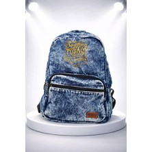Kaff Fermuarlı Ön Cepli Design Unisex Vintage Denim Sırt Çantası -Sunshinekot