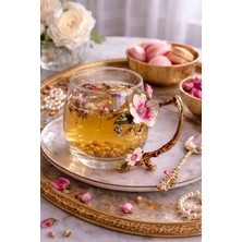 Rossev Dekoratif Cam Kupa Flore Rose-Metal Kulplu 200ML