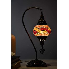 Deveboynu El Yapımı Mozaik Abajur Masa Lambası 42 cm Pirinç Gövde E14 Duy Dekoratif Otantik Vintage Aydınlatma