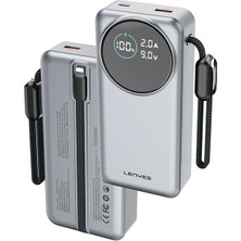 Lenyes PX2004D Dijital LED Ekranlı Lightning Kablolu Powerbank 22.5W 20.000MAH Gümüş