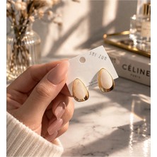 Bymiel Damla Form Altın Detaylı Şık Kadın Küpe (Kararmaz Alerji Yapmaz 316 Çelik)