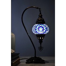 Deveboynu El Yapımı Mozaik Abajur Masa Lambası 42 cm Pirinç Gövde E14 Duy Dekoratif Otantik Vintage Aydınlatma