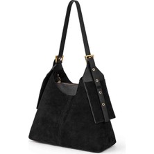 Zeda Byes Kadın Siyah Deri Ayarlanabilir Askılı Hobo Omuz Çantası