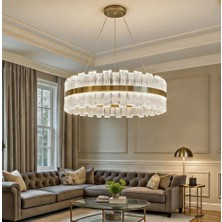 Vav Avize Lüks Kristal Gold Halka LED Avize Luxury LED Avize Üç Işık Renk Seçenekli Modern Salon Avizesi