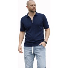 Mastiff Erkek Slim Fit Triko Polo Yaka Fermuarlı Kısa Kol T-Shirt