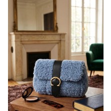 İlke Çanta Dünyası Ilke Çanta Dünyası Mavi-Gri Teddy Peluş Kadın Deri Detay Askılı El ve Omuz Çantası - Günlük ve Şık Kombin Çantası