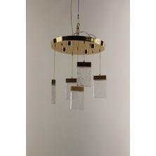 GN Gen Aydınlatma Gold Çemberli Seri Dikdörtgen Jöle Model 5li Balonlu Kristal LED Avize