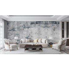 Lotus Aura Gri Mavi Lüks Salon Tv Ünitesi Arkası Duvar Kaplama, Rustik Italyan Boya Desenli Duvar Posteri