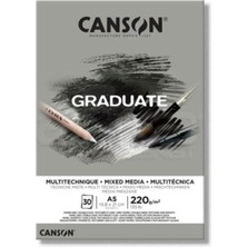  canson a5 çizim bloğu (çizim defteri) graduate mix media gri 30 yaprak 220 gram 400110370