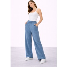 İdol Kadın Tensel Kumaş Rahat Kesim Geniş Paça Pantolon Lastikli Bel Günlük Şık Model