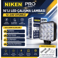 Duolight 16 Ledli Kare Çalışma Lambası 12V-24V Uyumlu-Montaj Aparatlı-Yerli Üretim Türk MALI(9/48V Proseries)