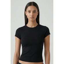 Feu De Elu Cotvie Siyah Pamuklu Bisiklet Yaka T-Shirt