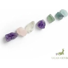 Uçan Geyik Doğal Taş Seti - Florit, Aventurin, Sitrin, Ametist ve Kaya Tuzu | Enerji ve Denge Taşları