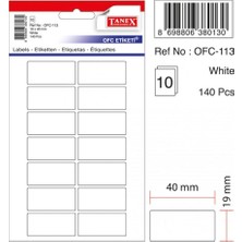  tanex ofc-113 ofis etiketi poşetli 19x40 mm beyaz (10 lu paket)