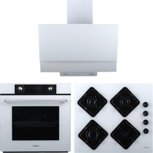 Alveus 3’lü Ankastre Set Beyaz Modern (Cam Ocak + 8 Fonksiyon Fırın + Davlumbaz)