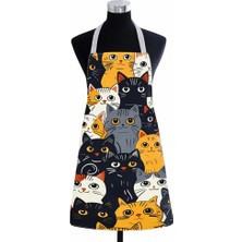 Valkyrie Kedi Desenli Mutfak Önlüğü Cepli Ayarlanabilir Askılı Unisex Mutfak Pişirme Servis Temizlik Önlüğü