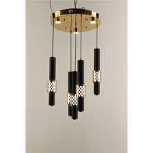 GN Gen Aydınlatma Siyah Gold Çemberli Seri Delikli Model 5li Silindir Modern LED Avize