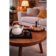 Justwood 2’li Siyah Ahşap Çay Tepsisi & Tek Katlı Şeker Ikram Seti – Salon Sehpası Sunumluk