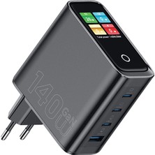 Wiwu WI-G028 Voyager Serisi Gan Teknolojili Pd/qc Tft Göstergeli Hızlı Şarj Başlığı 140W Siyah