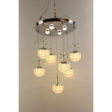 GN Gen Aydınlatma Gümüş Çemberli Seri Kelebekli 7li Kristalize Küre Model Modern LED Avize