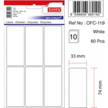  tanex ofc-119 ofis etiketi poşetli 33x74 mm beyaz (10 lu paket)